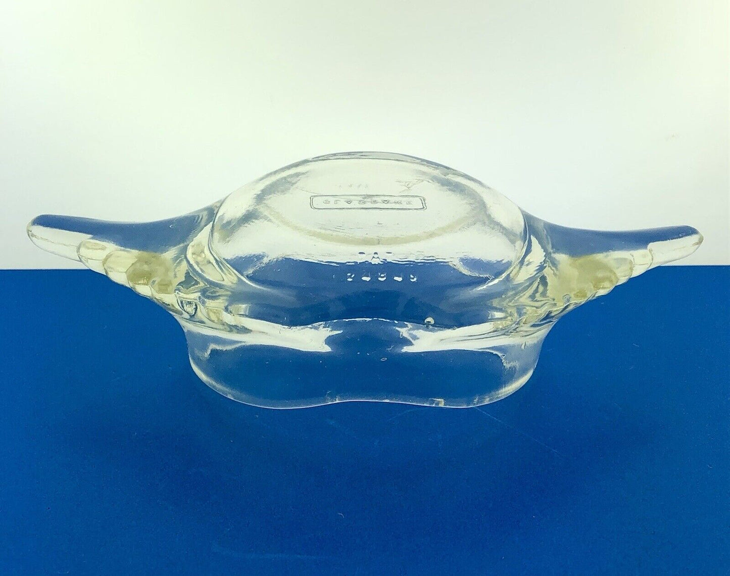 Mid Century Glass Bake Patent 124842 Clear Glass Stuffed Crab Mold Dish