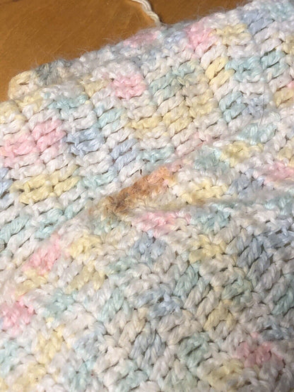 Hand Crocheted Knitted Pastel Yellow White Green Blue Pink Unisex Baby's Blanket