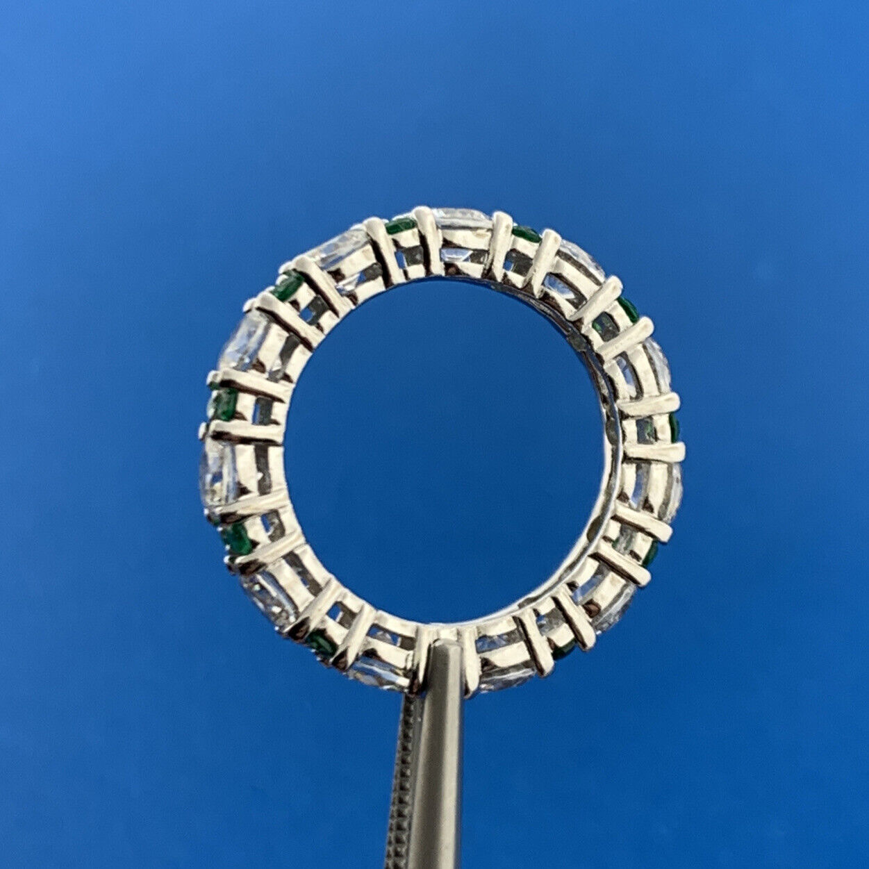 Designer 925 Sterling Silver Emerald White Cubic Zirconia CZ Eternity Band Ring
