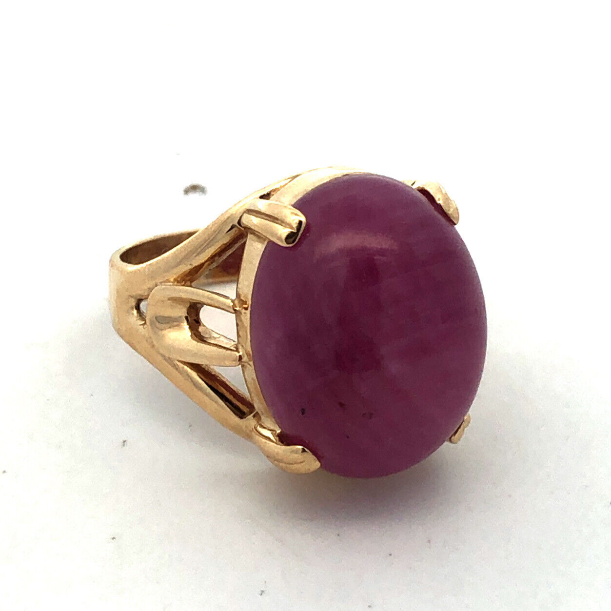 Designer 14K Yellow Gold Oval Cabochon Ruby Solitaire Statement Ring