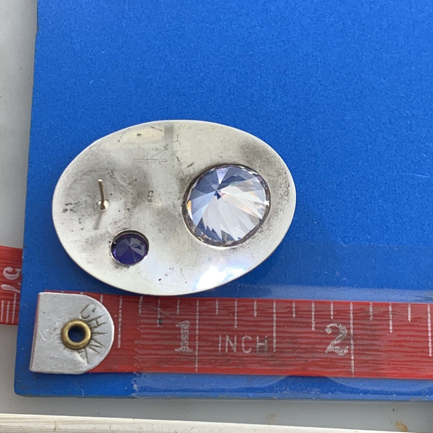 Estate 925 Sterling Silver White Amethyst Purple Sapphire Oval Stud Earrings