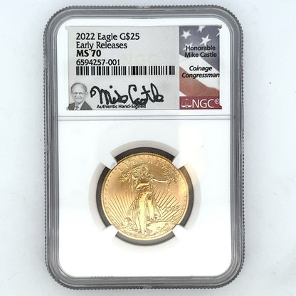 2022 1/2 oz American Gold Eagle MS-70 NGC (Early Release) Mike Castle Signature