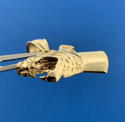 Custom Artisan 10K Yellow Gold Detailed Snarling Tiger Big Cat Statement Pendant