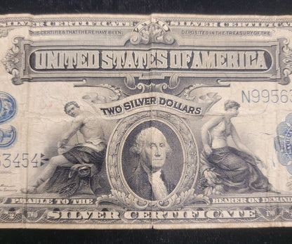1899 $2 Blue Seal "Mini-Porthole" Speelman/White Silver Certificate Bank Note