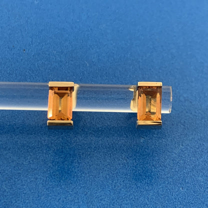Modern 14K Yellow Gold Rectangle Citrine November Anniversary Stud Earrings