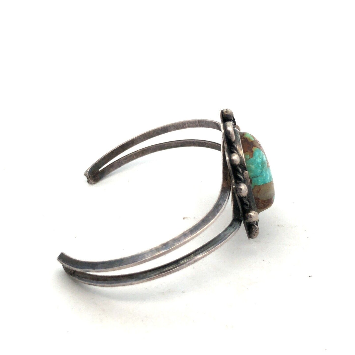 Vintage 925 Sterling Silver Cabochon Turquoise Open Cuff Bracelet