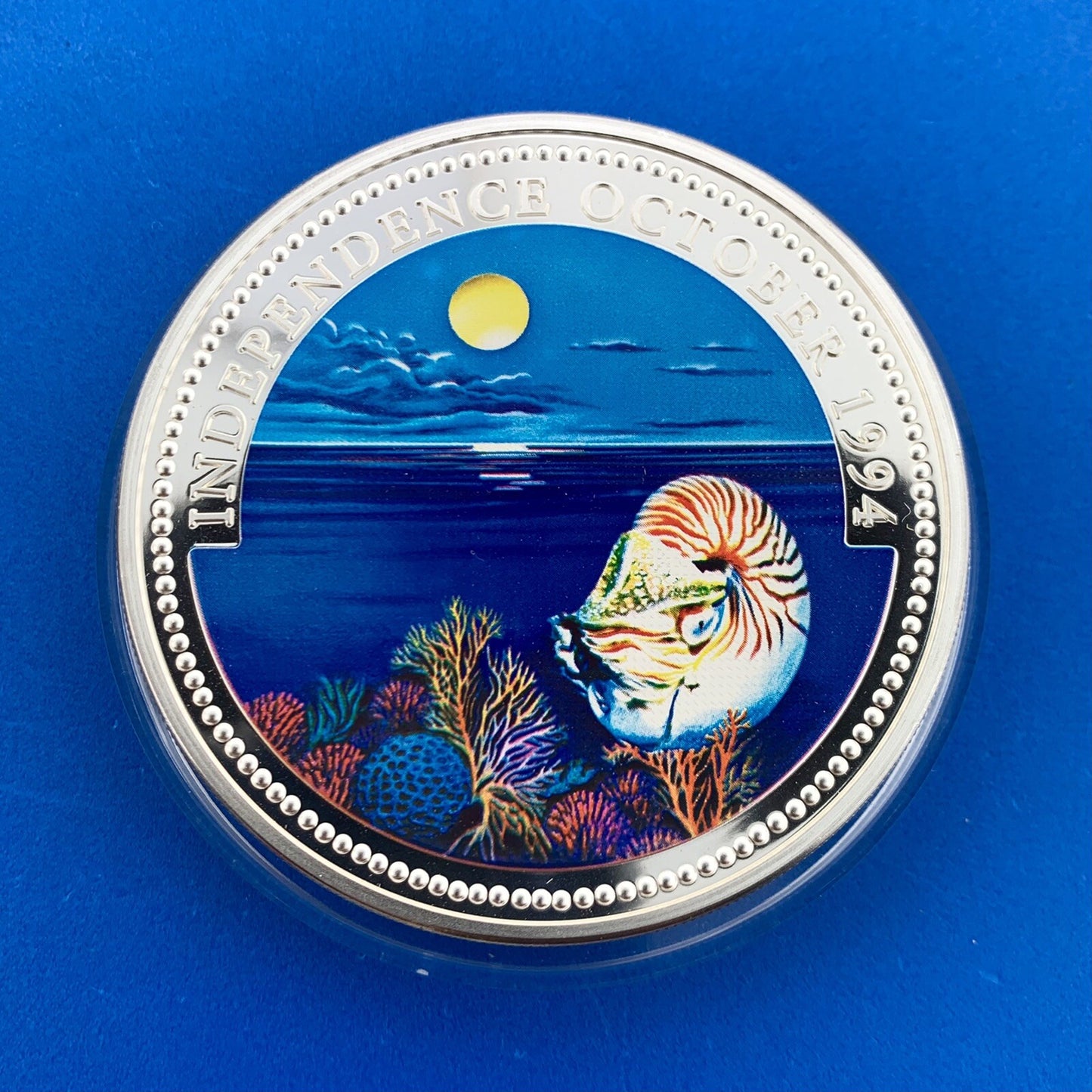 1994 Republic Palau $20 5 Oz Silver Independence Colorized Proof Coin Low Mntg