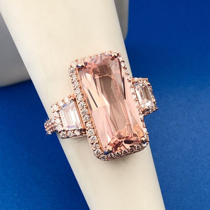 Dazzling Rose Toned 925 Sterling Silver Pink White Cubic Zirconia Statement Ring