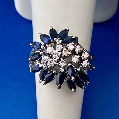 Designer 14K White Gold Sapphire Diamond Starfire Waterfall Anniversary Ring