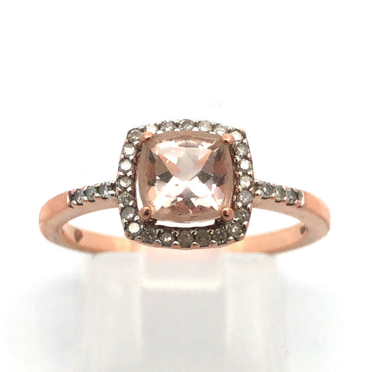 Zales Designer 10K Rose Gold Cushion Cut Morganite Diamond Halo Engagement Ring