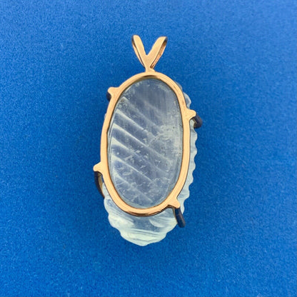 Artisan 14k Yellow Gold Green Tourmaline Carved Joy Vitality Nourishment Pendant