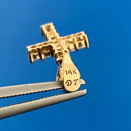 Designer DT 14k Yellow Gold Sparkling CZ Precious Religious Cross Dangle Pendant