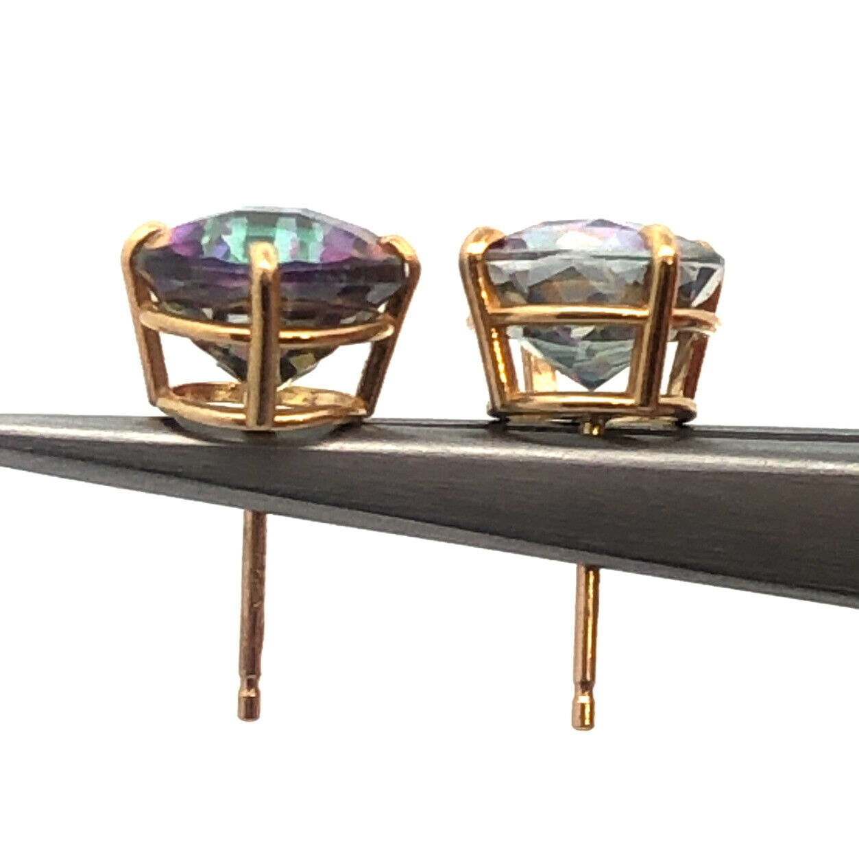 14K Yellow Gold Oval Mystic Topaz Power Protection Stud Earrings