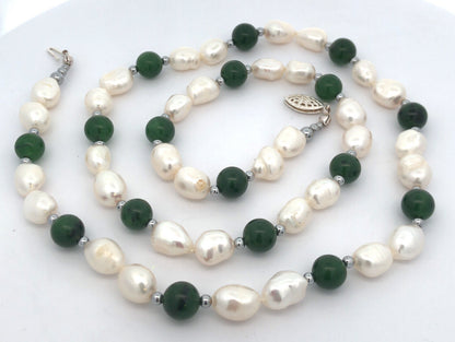 Designer 925 Sterling Silver Pearl Jade Beaded Statement Necklace