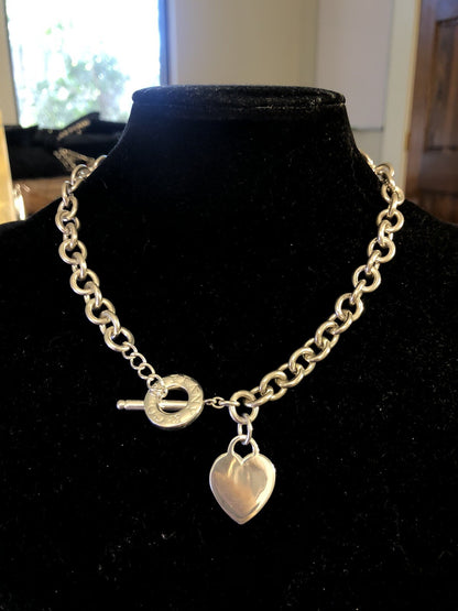925 Sterling Silver Designer Tiffany & Co Engravable Heart Tag Toggle Necklace
