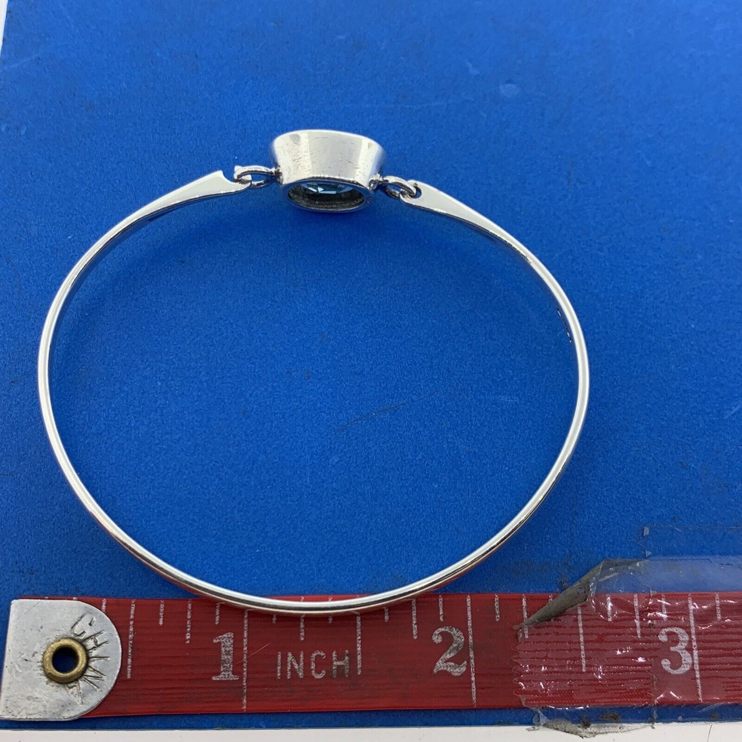 Designer 925 Sterling Silver Oval Blue Topaz Solitaire Statement Cuff Bracelet