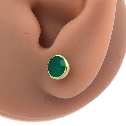 Designer 925 Sterling Silver Gold Vermeil Round Green Tourmaline Stud Earrings