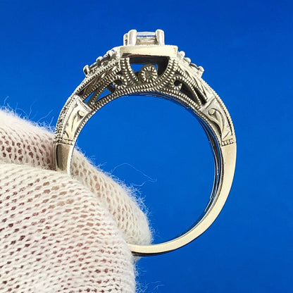 Designer 14K White Gold Diamond Princess Solitaire Halo Accented Engagement Ring