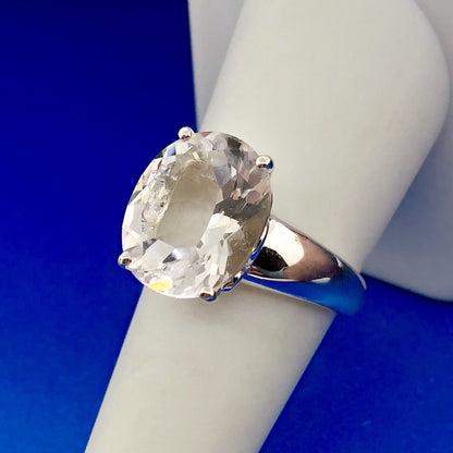 Estate Stunning 925 Sterling Silver Oval Cubic Zirconia Solitaire Statement Ring