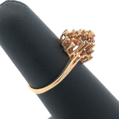 Vintage 10K Yellow Gold 417 Diamond Waterfall Bypass Statement Cocktail Ring