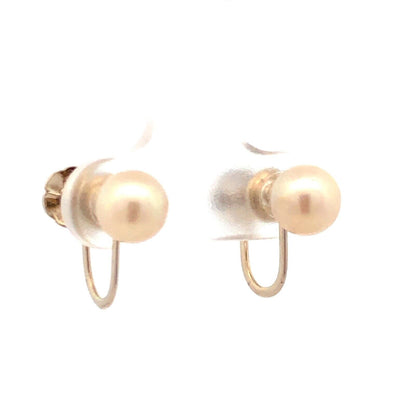 Estate 14KT White Gold Pearl Screw Back Clip On June Anniversary Stud Earrings