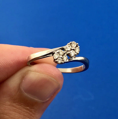 Modernist 14K White Gold Diamond Cluster Engagement Anniversary Bypass Ring