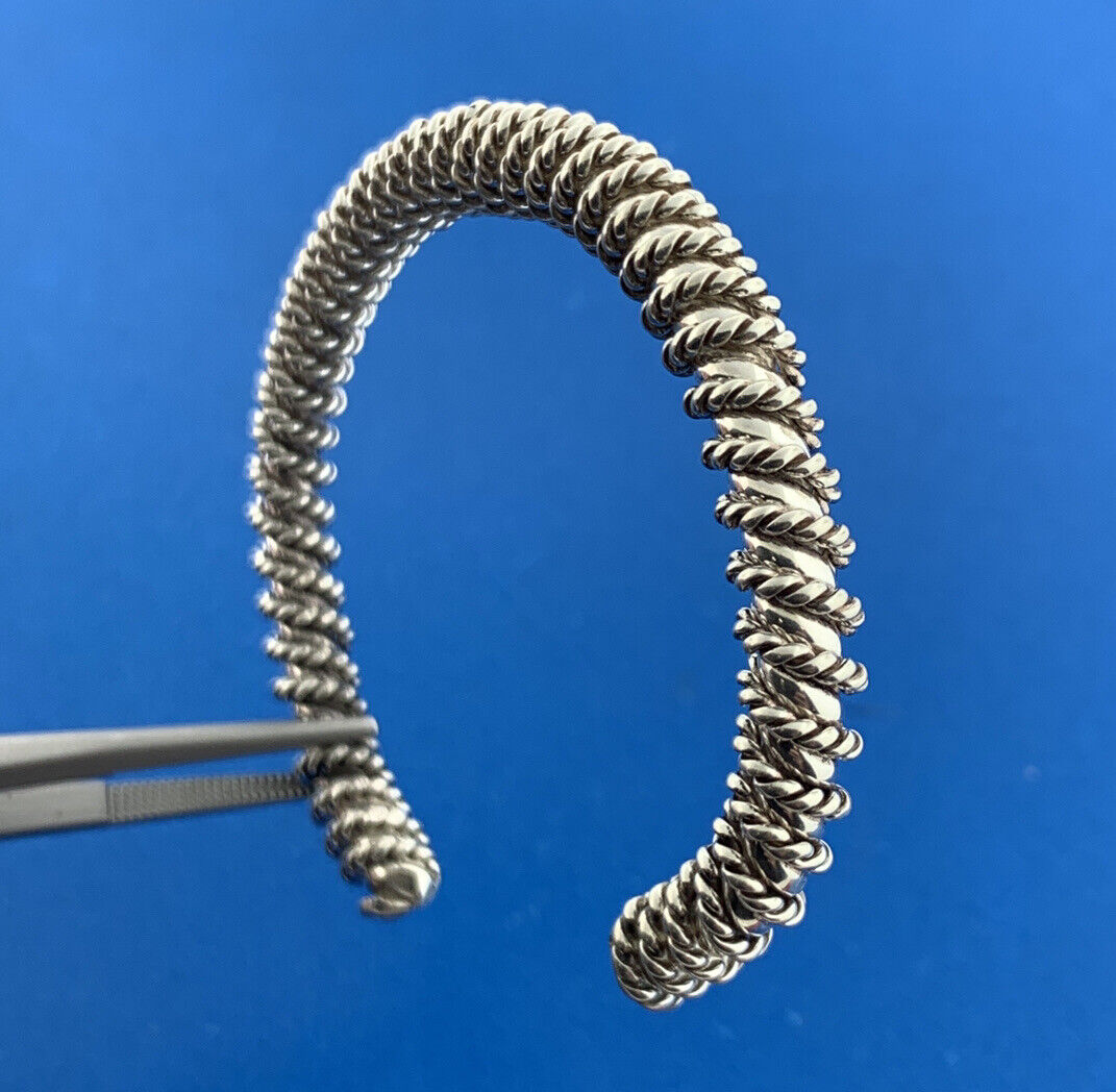925 Sterling Silver Wire Wrapped Open Statement Cuff Bracelet