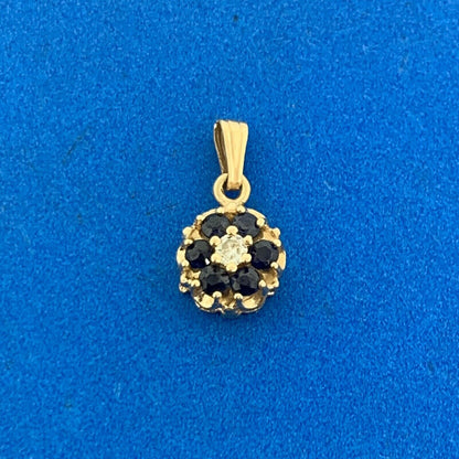 14K Yellow Gold Blue Sapphire Diamond Accented Floral Petite Charm Pendant