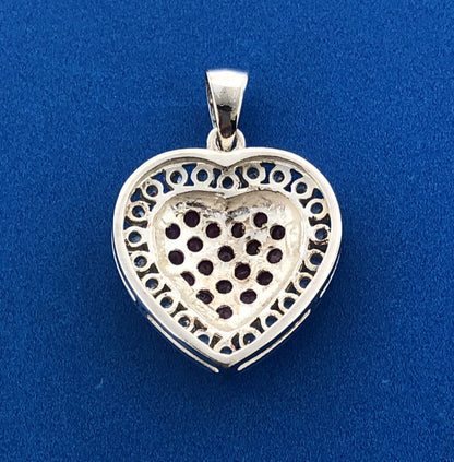 Designer 925 Sterling Silver Ruby White Amethyst Heart July Occasion Pendant