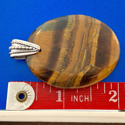 Retro 925 Sterling Silver Tiger Eye Worry Stone Chakra Statement Pendant