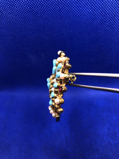 Mid Century HAR Gold-Toned Faux Turquoise Brooch Clip Earring Set