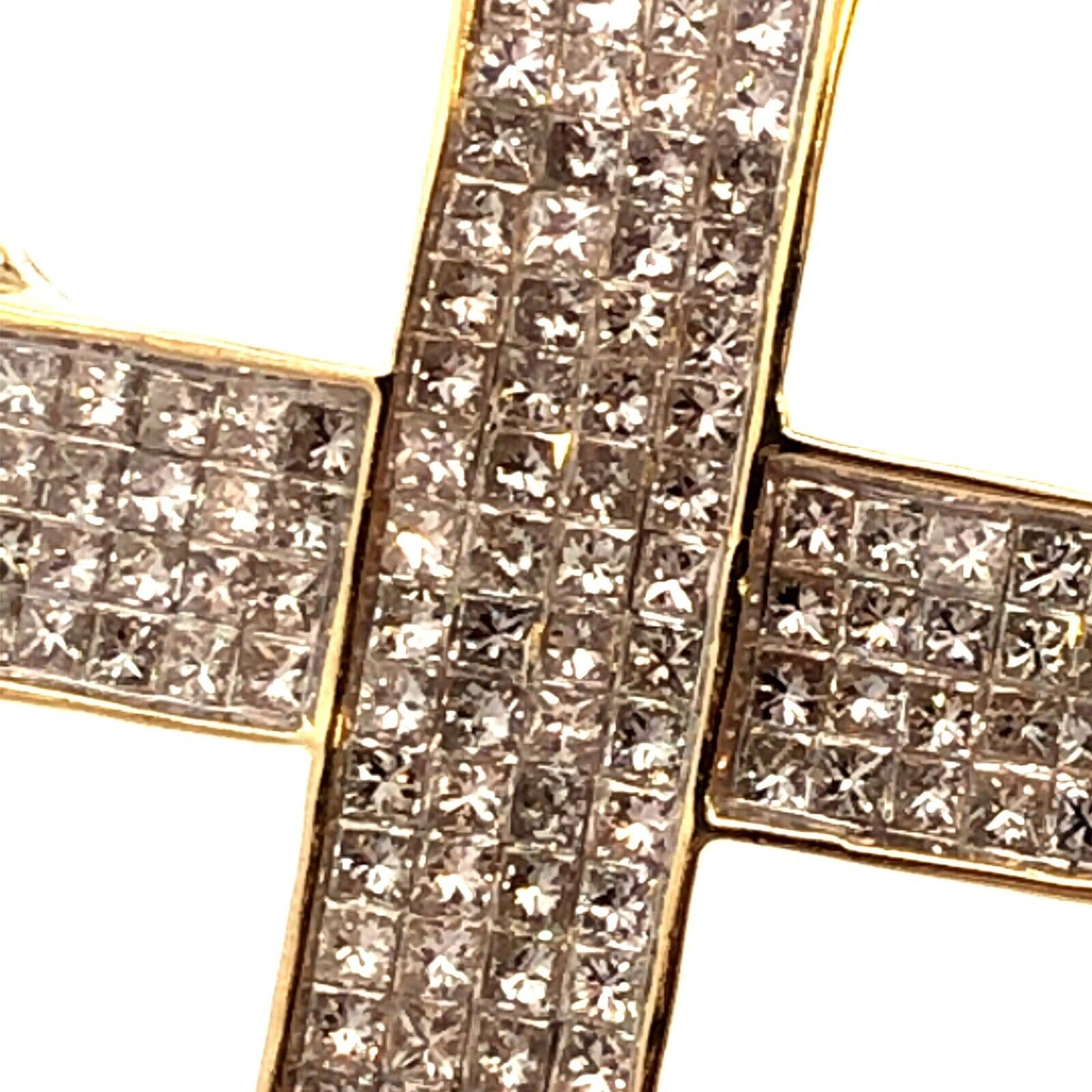 Custom 14K Yellow Gold Princess Diamond Statement Religious Cross Pendant