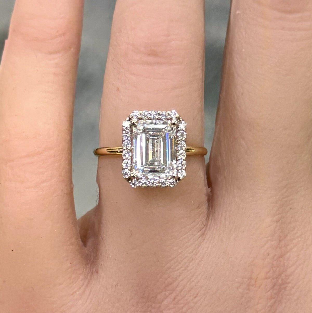 14K Yellow Gold Emerald Lab Created Diamond 2.55 TCW Halo Engagement Ring