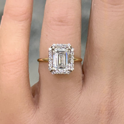 14K Yellow Gold Emerald Lab Created Diamond 2.55 TCW Halo Engagement Ring
