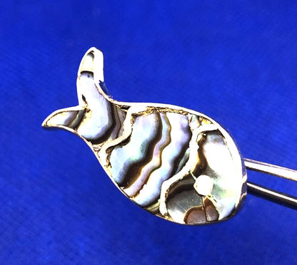 Taxco Mexico 925 Sterling Silver Abalone Inlay Fish Statement Stud Earrings