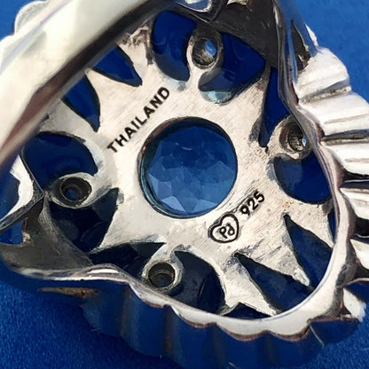 Designer Pd 925 Sterling Silver Blue Topaz White Amethyst Enamel Statement Ring