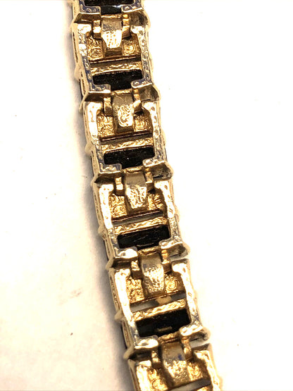 Gold Tone Black Onyx Rhinestone Collar Statement Necklace