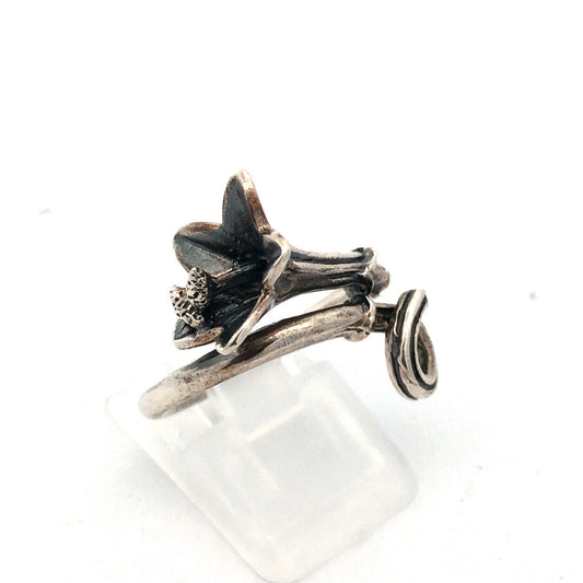 Designer Mignon Faget Sterling Silver Lily Collection Lily Flower Bypass Ring