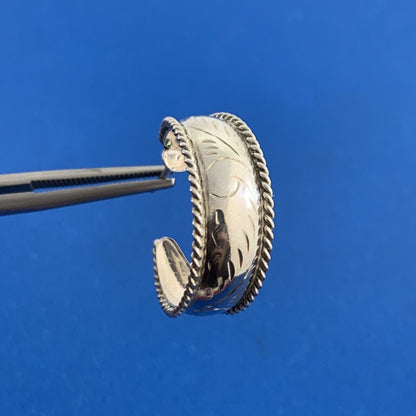 Vintage Vine Scroll Ribbed 925 Sterling Silver Open Round Hoop Earrings