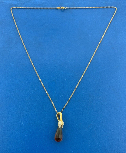 Gorgeous 18k Yellow Gold Orange Citrine Diamond Accent Floral 16" Chain Necklace
