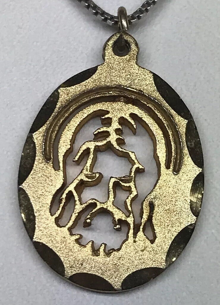1982 Jeweled Cross Gold Toned Polished Florentine Jesus Face Cutout Disc Pendant