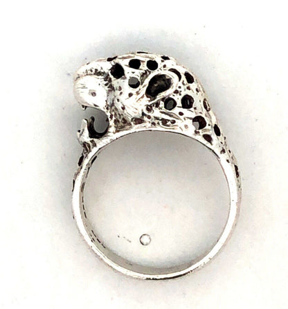 Vintage Mexico 925 Sterling Silver Cheetah Jaguar Cat Head Statement Ring