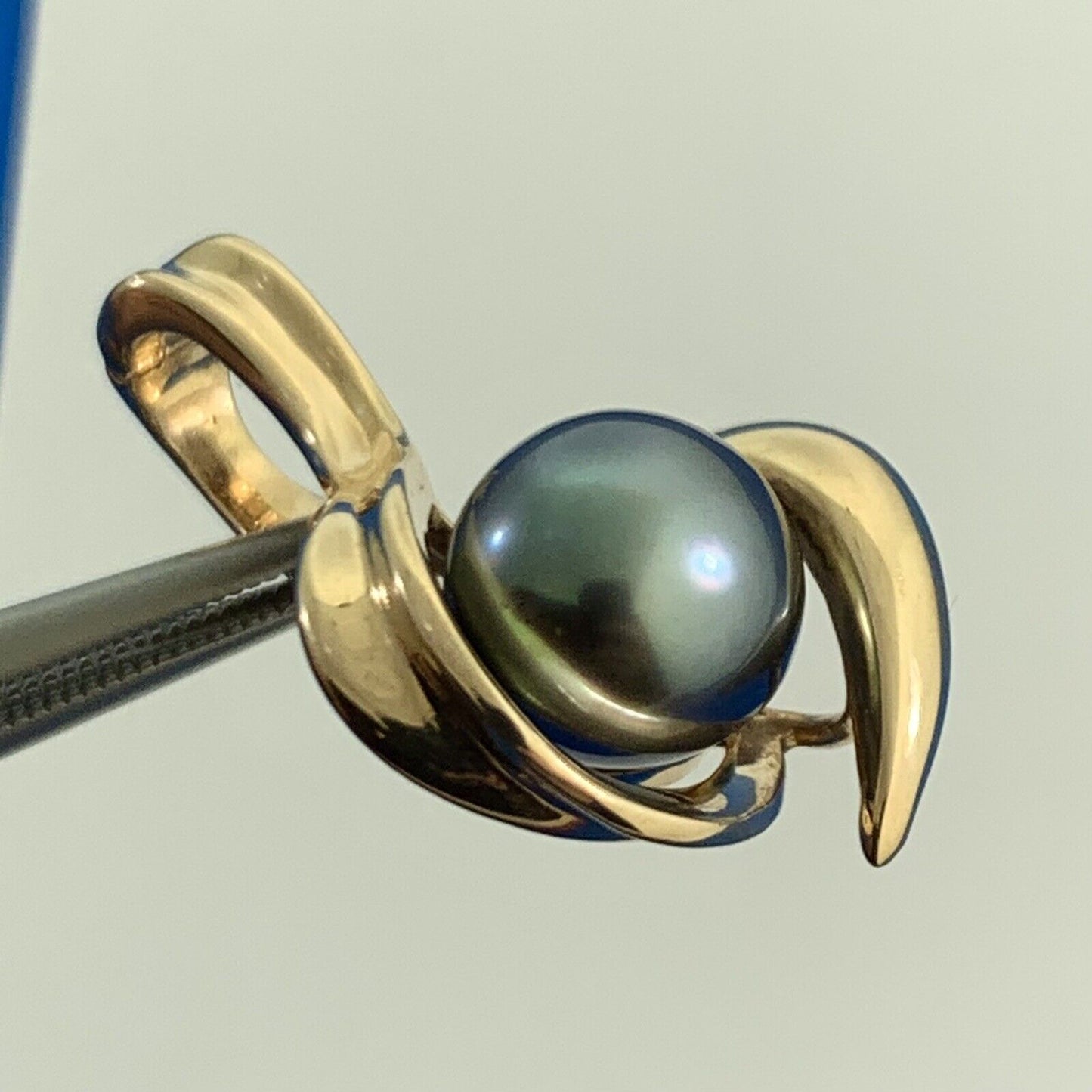 Vintage 14K Yellow Gold Tahitian Pearl Modernist Enhancer Pendant
