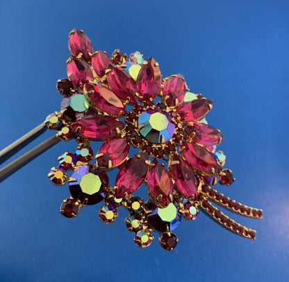 Fabulous Vintage Pink Aurora Borealis Rhinestone Statement Brooch/Earrings Set