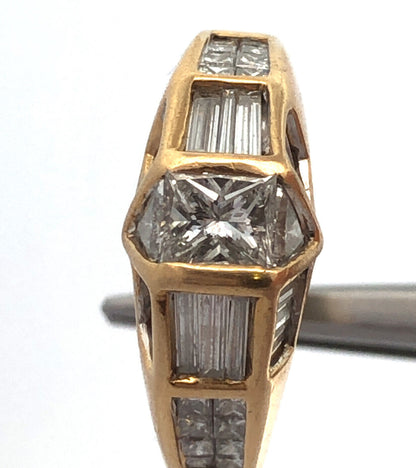 Designer 18K Yellow Gold Multi-Cut Diamond Modernist Dome Engagement Ring