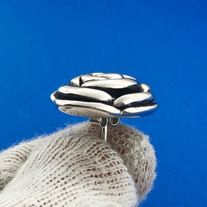 Retro Sterling Silver Rose Bud Camellia Flower Floral Statement Stud Earrings