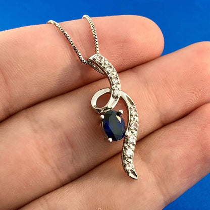 Designer 925 Sterling Silver Blue Sapphire White Topaz Accent Infinity Necklace