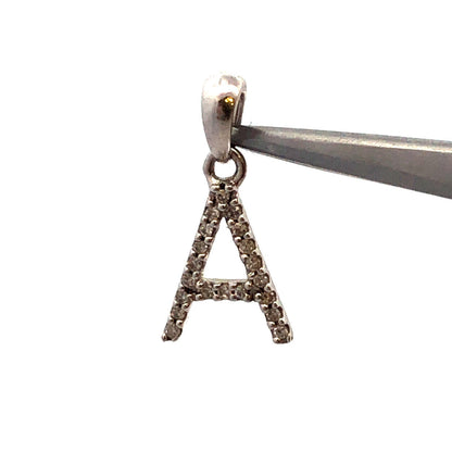 Designer Sabrina 14K White Gold Round Diamond Letter Initial A Name Pendant