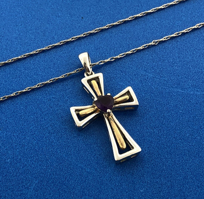 Sterling Silver 925 Amethyst Heart Cross Religious Communion February Necklace