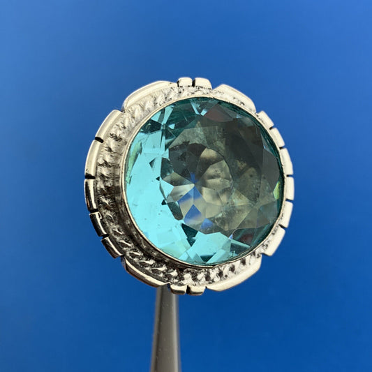 Designer 925 Sterling Silver Blue Cubic Zirconia Solitaire Statement Finger Ring